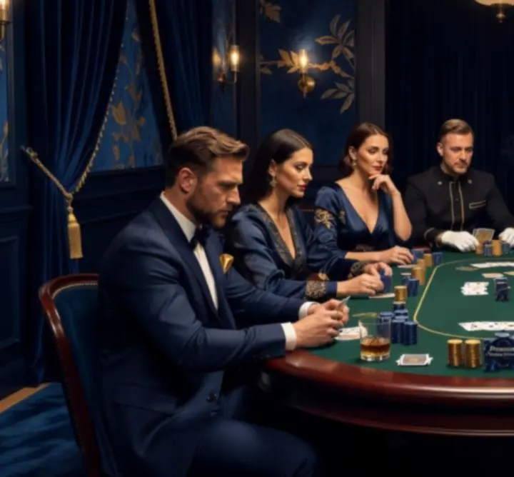 Uczestnicy wieczoru pokerowego integrujący się przy stole pokerowym