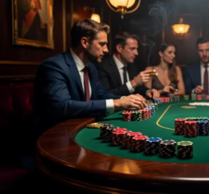 Elegancki stół na wieczór pokerowy z kartami i żetonami